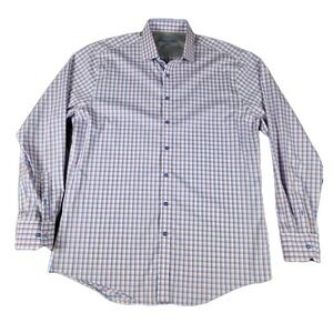TWILLORY Mens Performance Fabric Dress Shirt Blue Pink Check Tailored 17.5